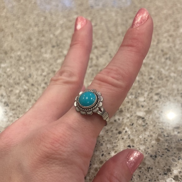 Sterling Silver Turquoise Flower Ring - Picture 2 of 6